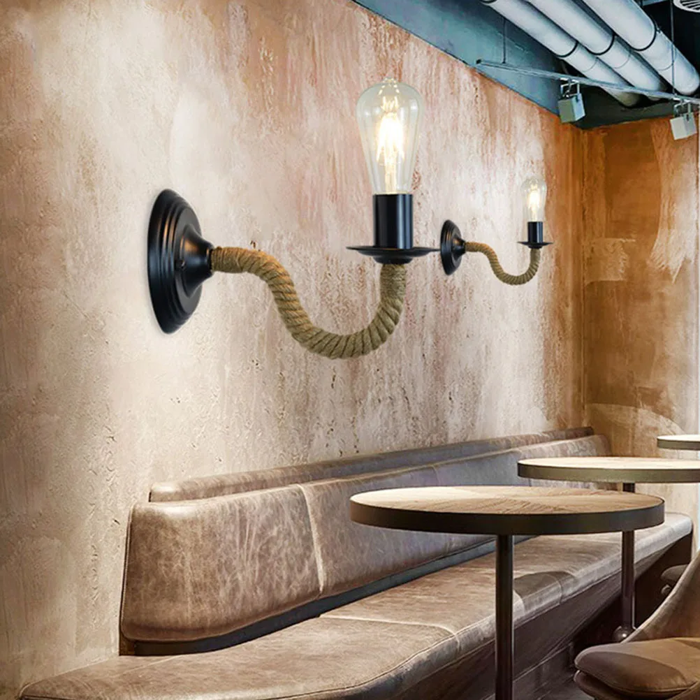 

220V E27 Wall Light Industrial Hemp Rope Wrought Iron Bedside Wall Lamp for Indoor Decoration Lighting Decoration Lamp