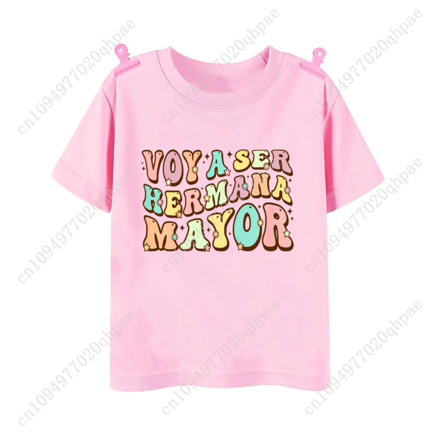 سأصبح أخت كبيرة قميص مطبوع إسباني الأخت الكبرى تي شيرت إعلان الحوامل ملابس الفتيات قمصان قصيرة الأكمام المحملة #5