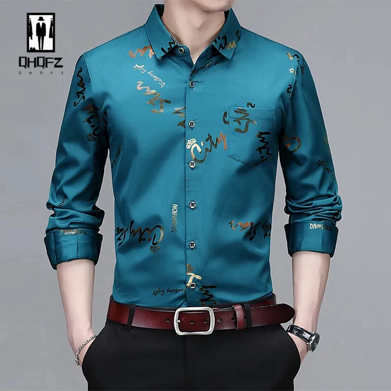 New Men's Business and Leisure Long Sleeved Printed Shirt, Non Ironing and Wrinkle Resistant Top