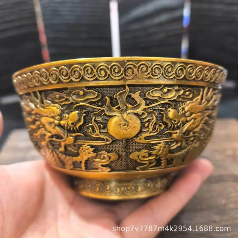 Brass Craft Double Dragon Bowl Home Living Room Decorative Ornament