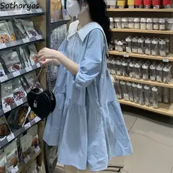 Dresses Women Puff Sleeve Kawaii Schoolgirls Tender French Style Retro Lace-up Summer Aesthetic Mini Vestidos Leisure Campus Ins