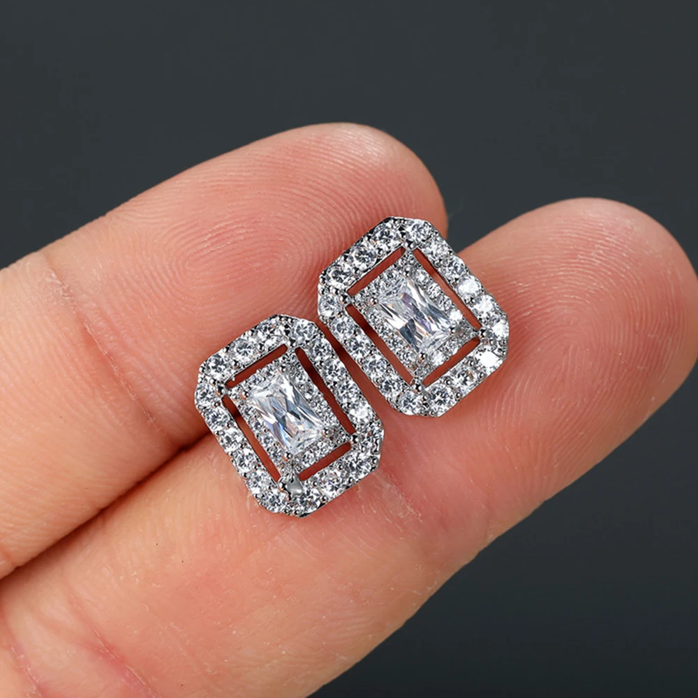 Huitan Silver Color Rectangular Shaped Stud Earrings Piercing Fashion Contracted Earrings for Women OL Style Versatile Jewelry