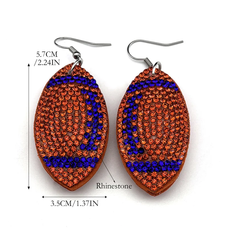 American Football Balls Rugby Rhinestone Earrings for Women Men Blue Orange Color Sports Style Dangle Earrings JewelryZZZ1066