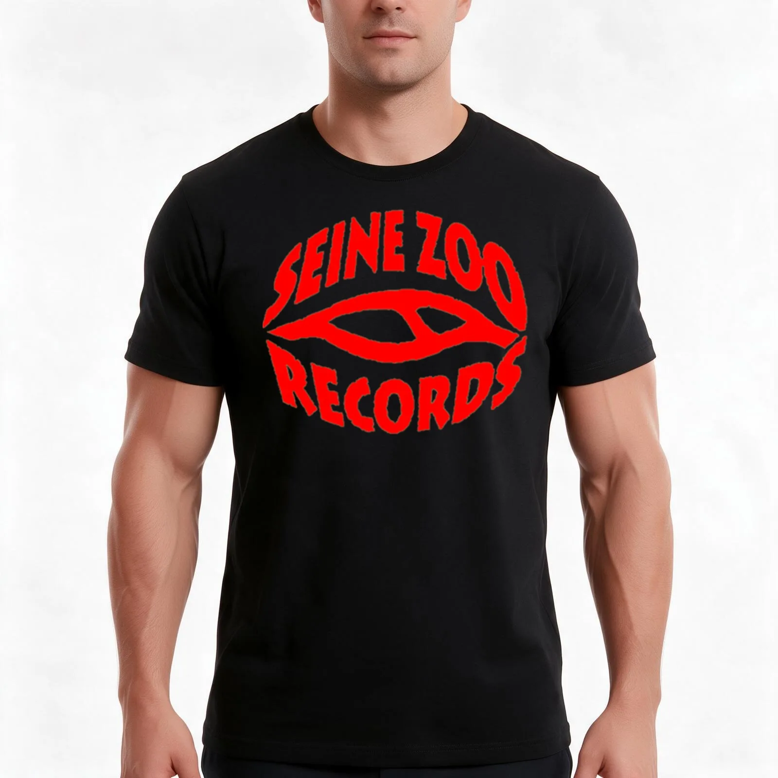 Seine Zoo Records T-Shirt, Summer Casual Cotton Tee, Oversized Streetwear Tops, Vintage Graphic Print, Loose Fit Short Sleeve