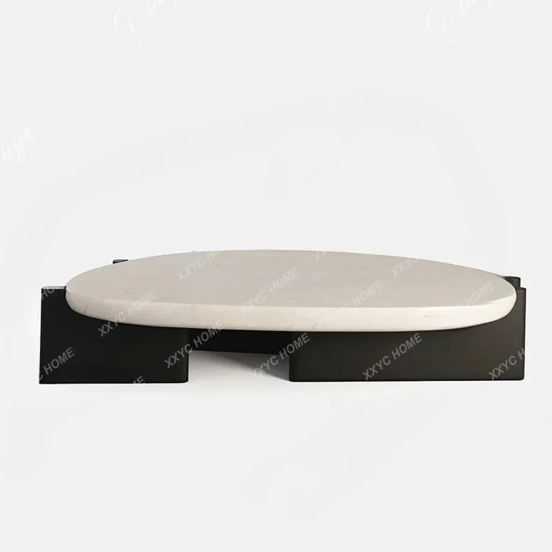 Living Room Solid Wood Marble Special-shaped Coffee Table Model Room Club Oval Coffee Table
