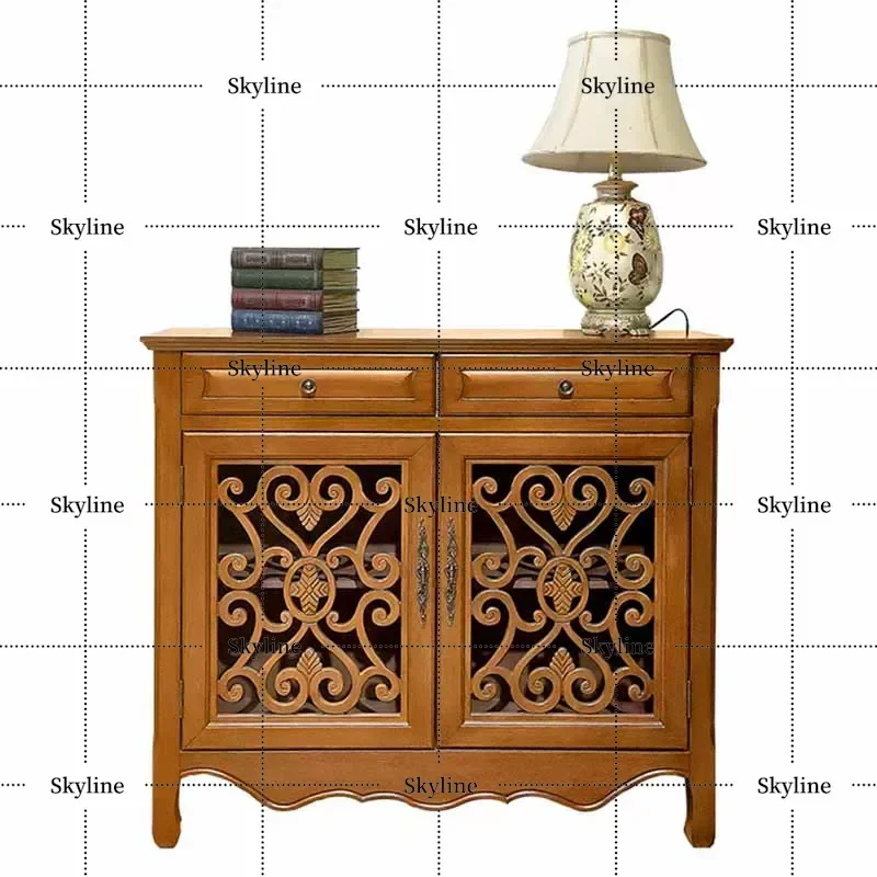 American European Rural Hand-Painted Multi-Layer Shoe Rack, Retro Solid Wood Locker & Dining Side Cabinet