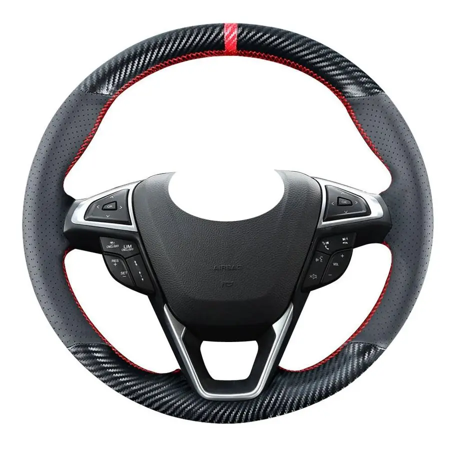 

Stitching Carbon Fiber Steering Wheel Cover for Ford Fusion Sedan 20132020 Edge 4dr SUV 20152020 15 inches Leather Interior Acce