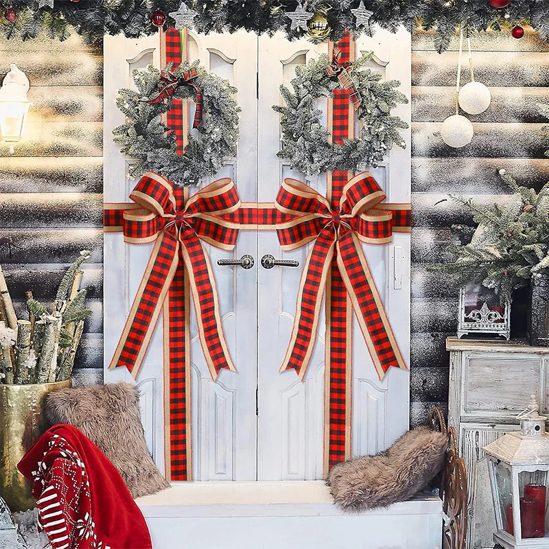 

2026Christmas Bowknot Red Ribbon Cabinet Windows Front Door Hanging Bow Christmas Bows Pendant New Year Party Decoration