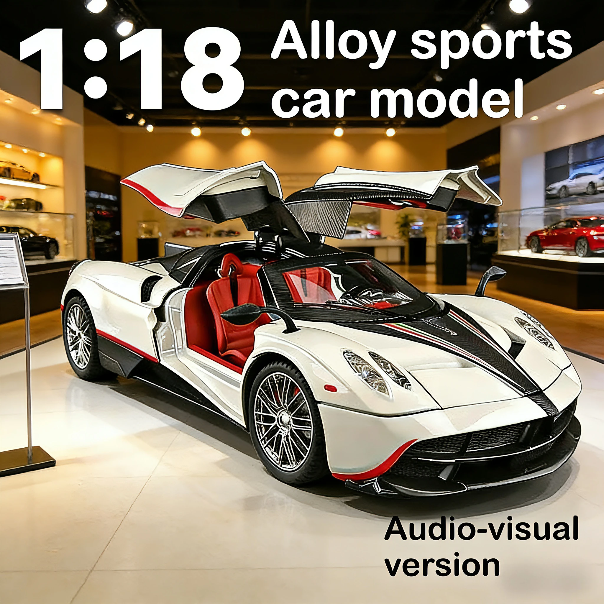 1:18 Metalen speelgoedauto "Parnini", met versie met geluids- en lichteffecten, vier schuifdeuren, materiaal van spuitgietlegering, cadeau-ornamenten.