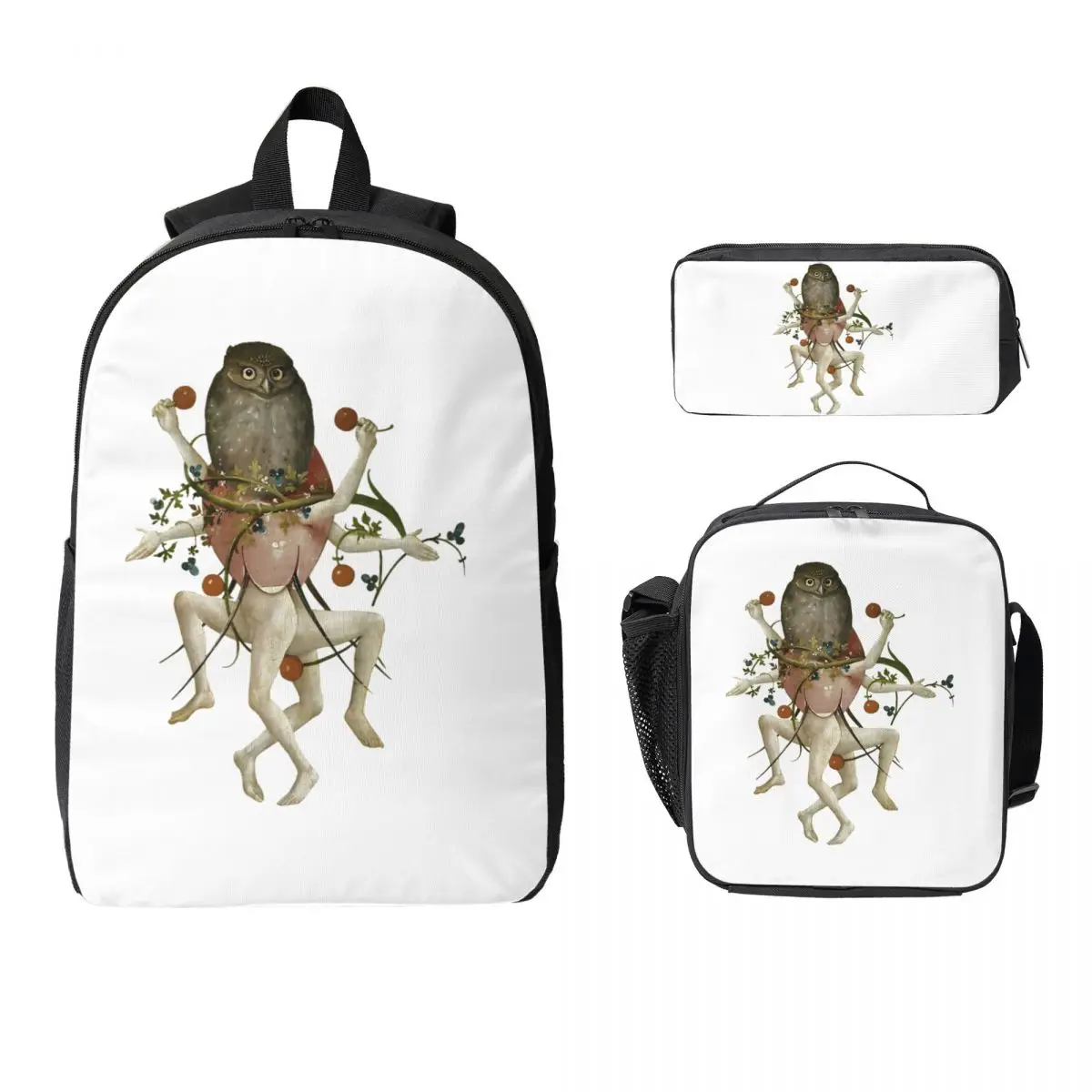 Hieronymus Bosch Dancing Owl Backpack Student BookBag School Bag Laptop Shoulder Bags 3ps Insulated Lunch Bag Pencil Case