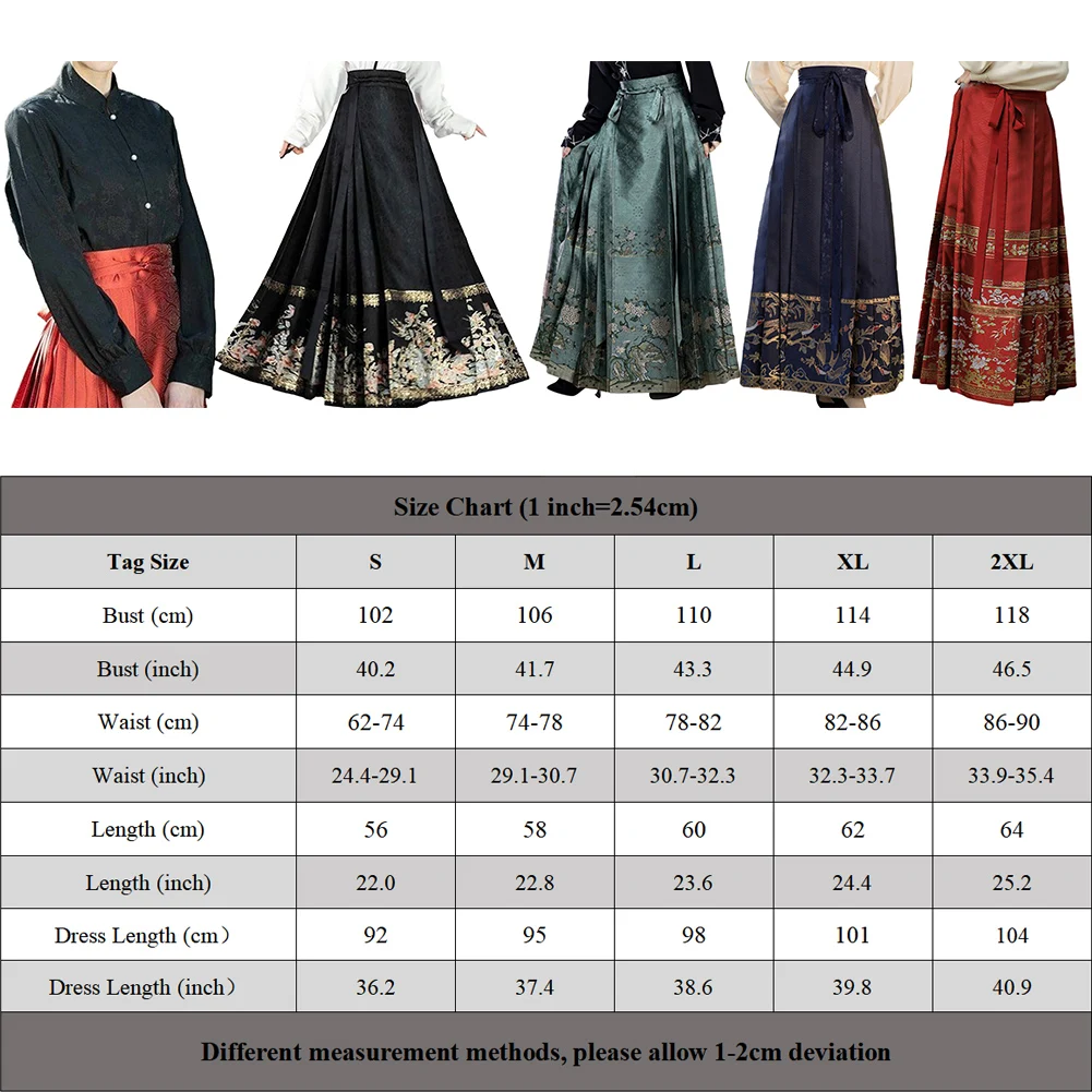 Women\\\\\\\'s National Style Retro Jacquard Suit Lace Up Horse Face Skirt High Waist Wide Top with Adjustable Waistband