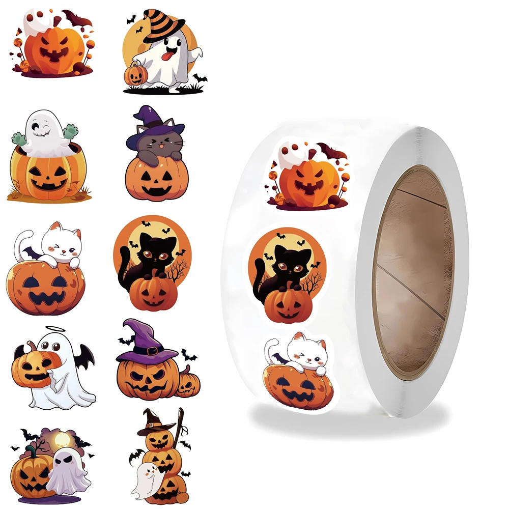 500PCS Halloween Roll Stickers Laptop Luggage Mobile Personalized Colorful Skateboard Living Room Harajuku Decoration Sticker