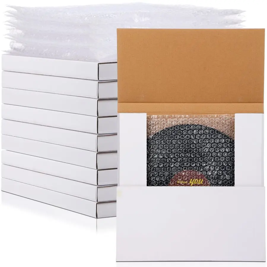 

10 комплектов почтовых коробок для виниловых пластинок 12,6 x 12,6 x 1 дюймов, гофрированные картонные коробки для альбомов с наклейками «Хрупкое» и простой системой складывания.