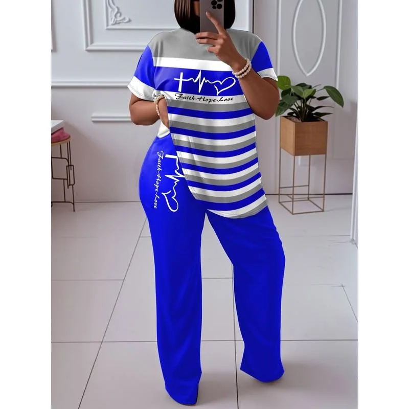 

Color Block Stripe Top Set Women's Fashion Summer Outfit Contrast Color Striped Set Female Students Work Uniforms