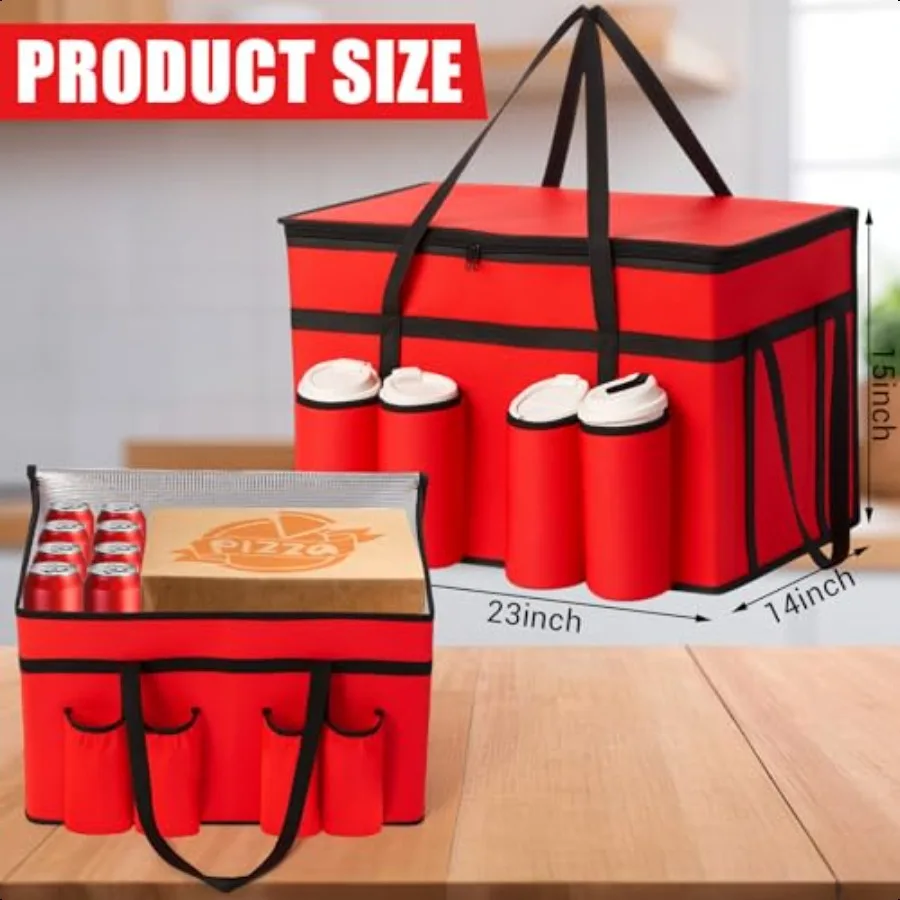 6 sacos isolados da entrega de alimentos dos pces com 4 suporte de copo 3xl caixa refrigeradora com portador da bebida 23w x 15h x 14d saco dobrável da entrega zi