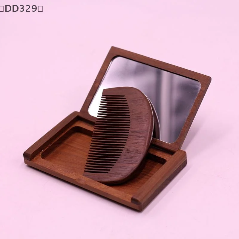 maveraDD329、21 Pc 2 en 1 ensemble de miroirs peigne en bois Mini miroir pliant Portable Vintage miroir de maquillage en bois de santal rouge pour voyage