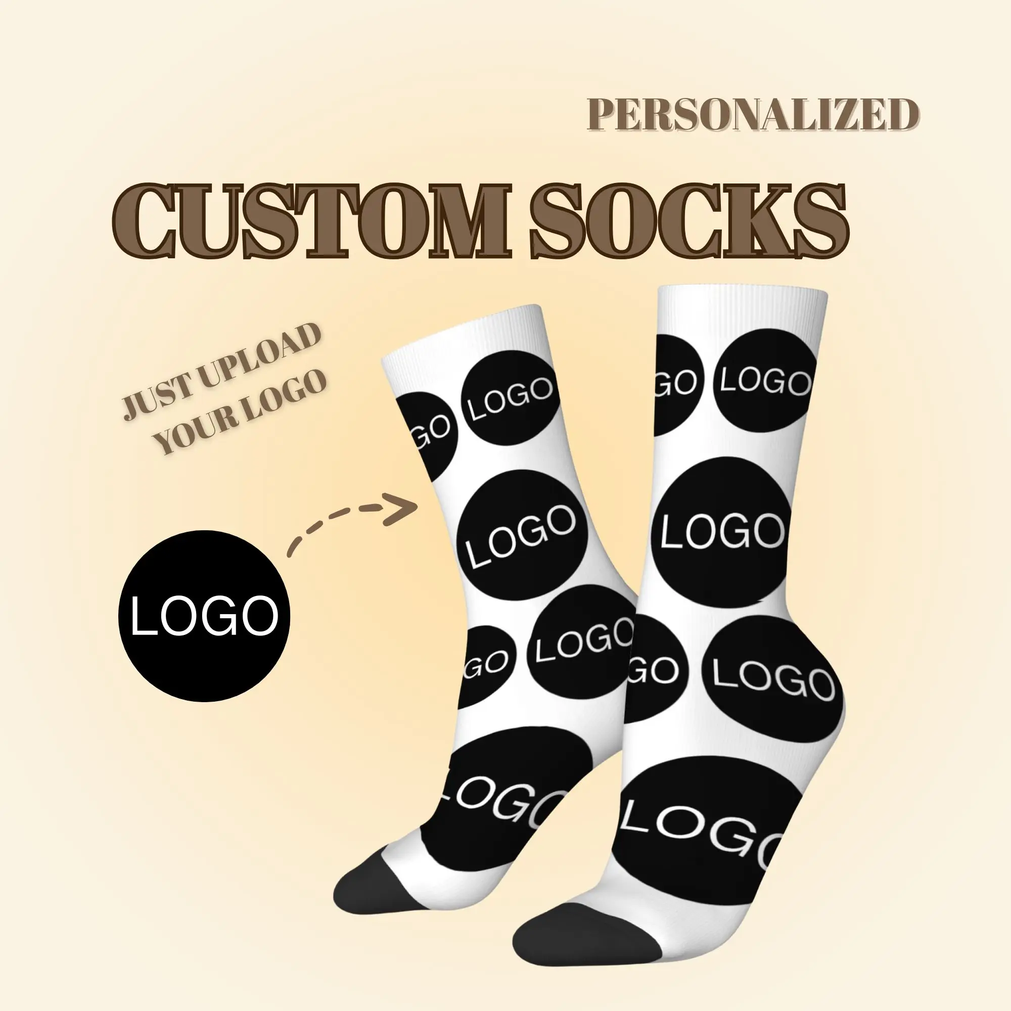 Logo Pattern Custom Mid-calf Socks Personalized Business Activity Print Logo Crew Socks Soft Comfotable Unique Memory Gift