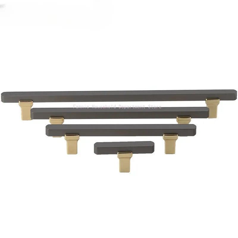 Simple Cabinet Handles Grey with Gold T Bar Wardrobe Pulls Kitchen Cupboard Door Knobs Modern Zinc Alloy Furniture Hardware