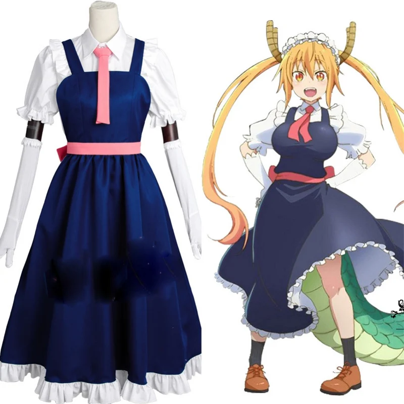 Anime Miss Kobayashi's Dragon Maid Toru Cosplay Costume Tohru Wigs Dragon Tail Women Dress for Halloween Party