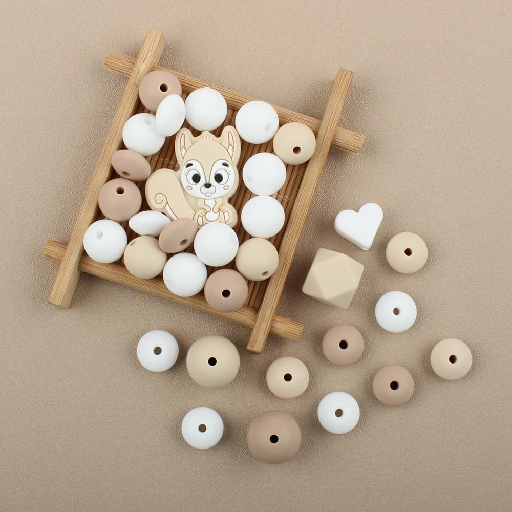 45Pcs Squirrel Silicone Beads Round Pearl Lentil Heart Beads For Jewelry Making DIY Necklace Bracelet Jewelry Accessories