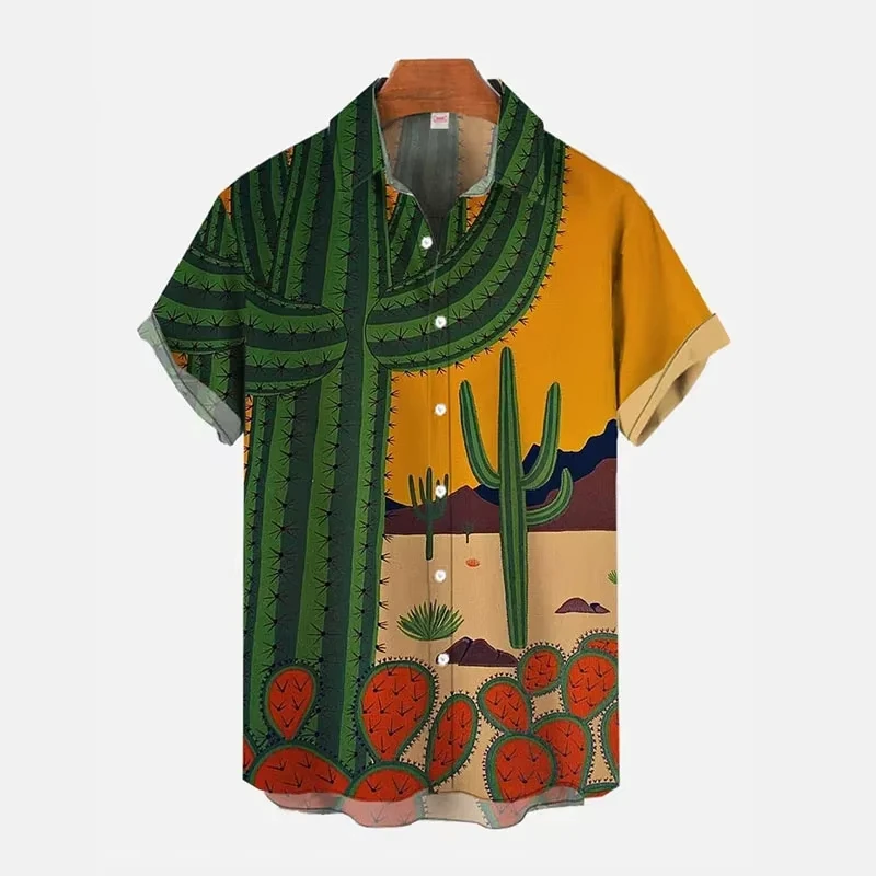 

Desert Cactus Shirt for Men 3D Print Summer Hawaiian Harajuku Fashion Shirt Top Blouse Short Sleeves Street Vacation Beachwear