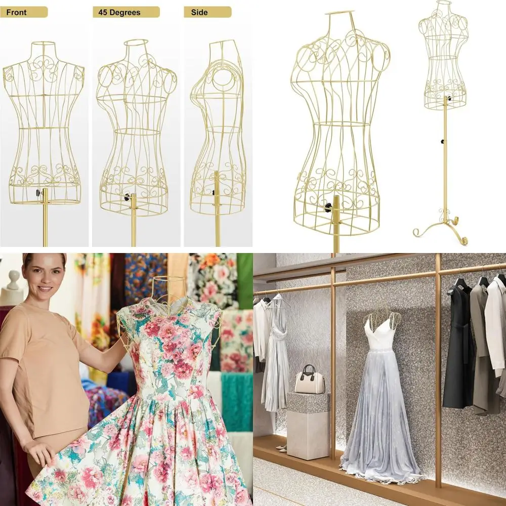 

Gold Adjustable Height Female Mannequin for Clothing Display with Metal Stand