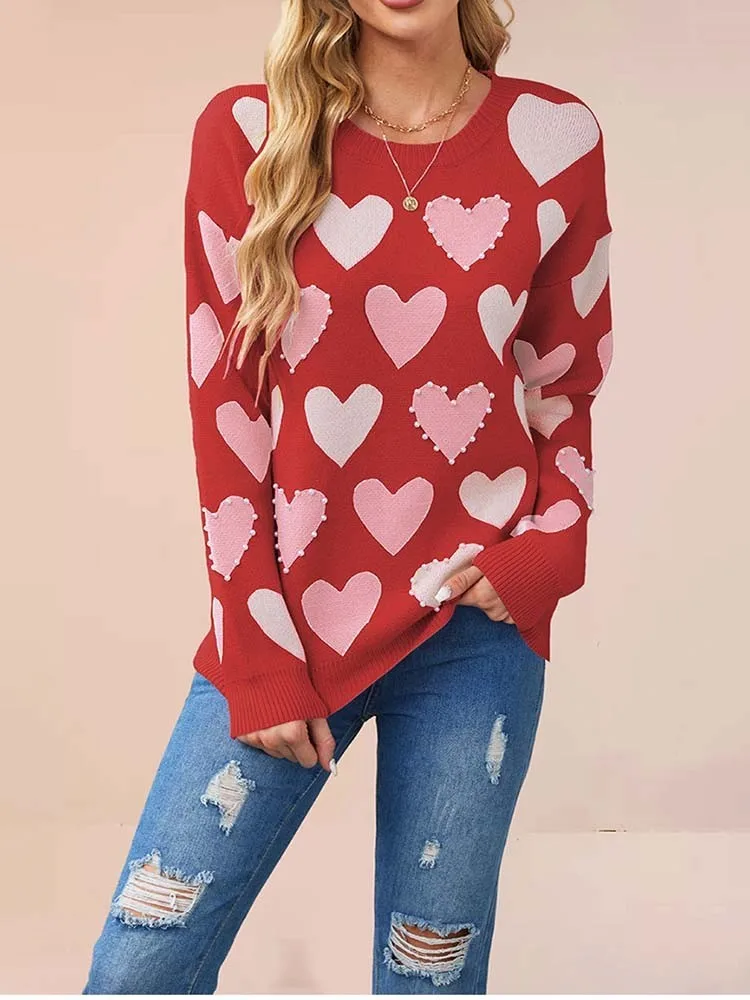 Neuer Herbst-Lässiger Damenpullover mit Herzmuster, elegante Damenpullover, Luxuspullover, Vintage-Kleidung, Häkeloberteile