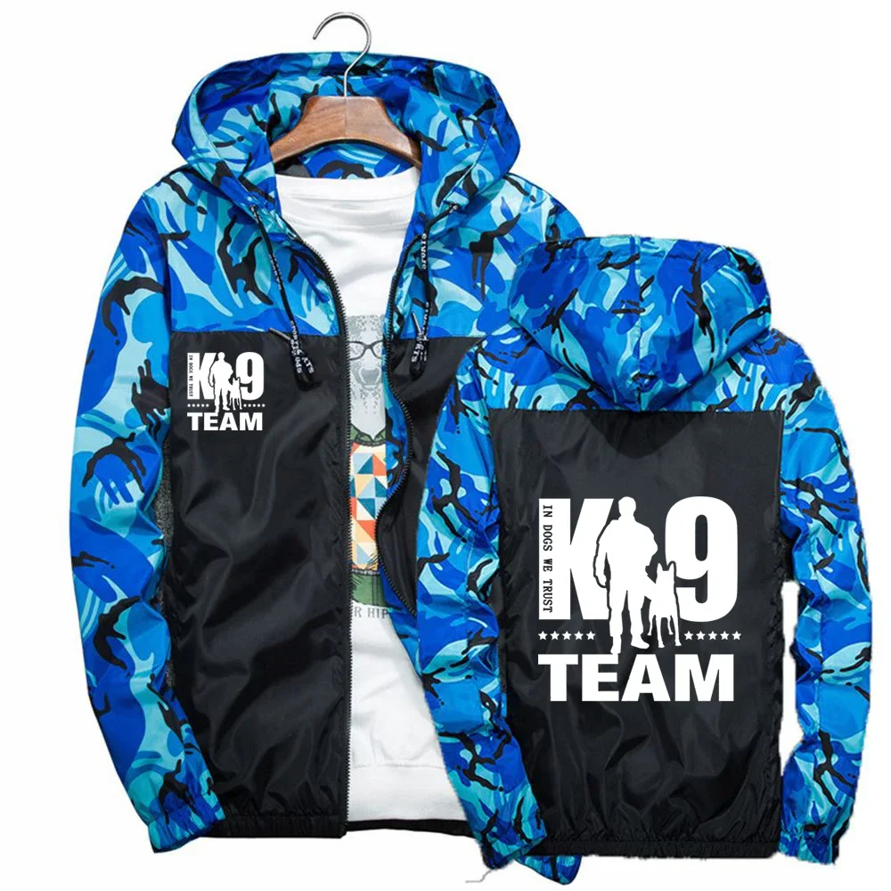 

TRAINER K9 Team K9 Unit Malinois Men New Spring And Autumn Fashion Patchwork Designe Camouflage Coat Sports Casual Camo Tops