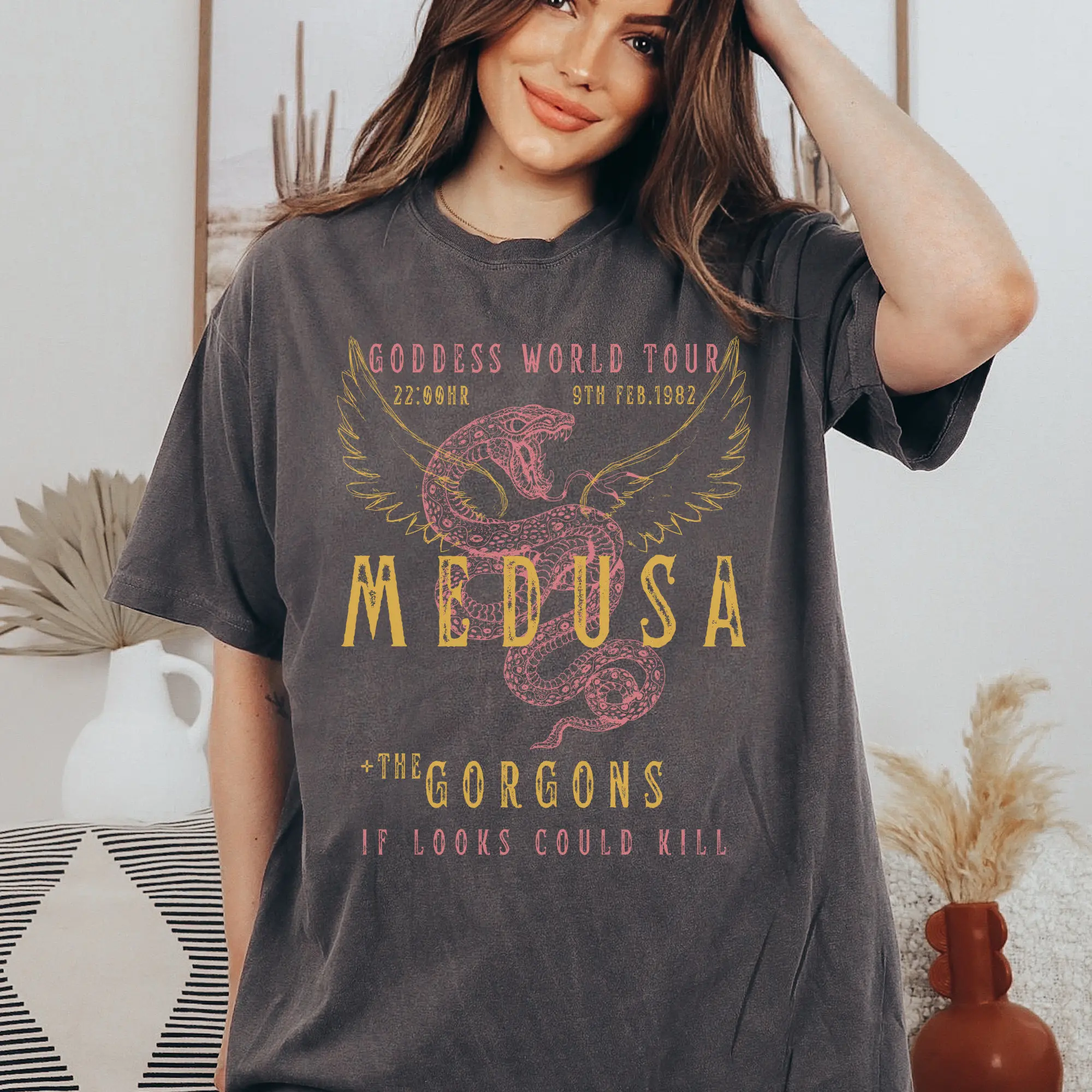 Medusa Distressed Band Tee Vintage T Shirt Snake Shirt Greek Mythology Greek Goddess Medusa Shirt Loose Oversize Shirt Y2K Top