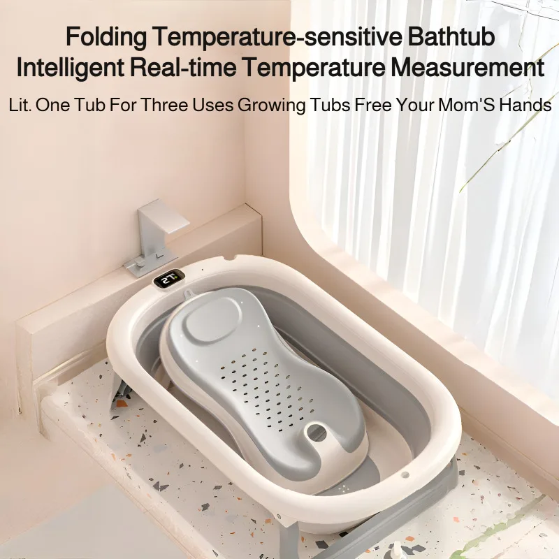 Household intelligent constant temperature large capacity baby folding bathtub children can sit and