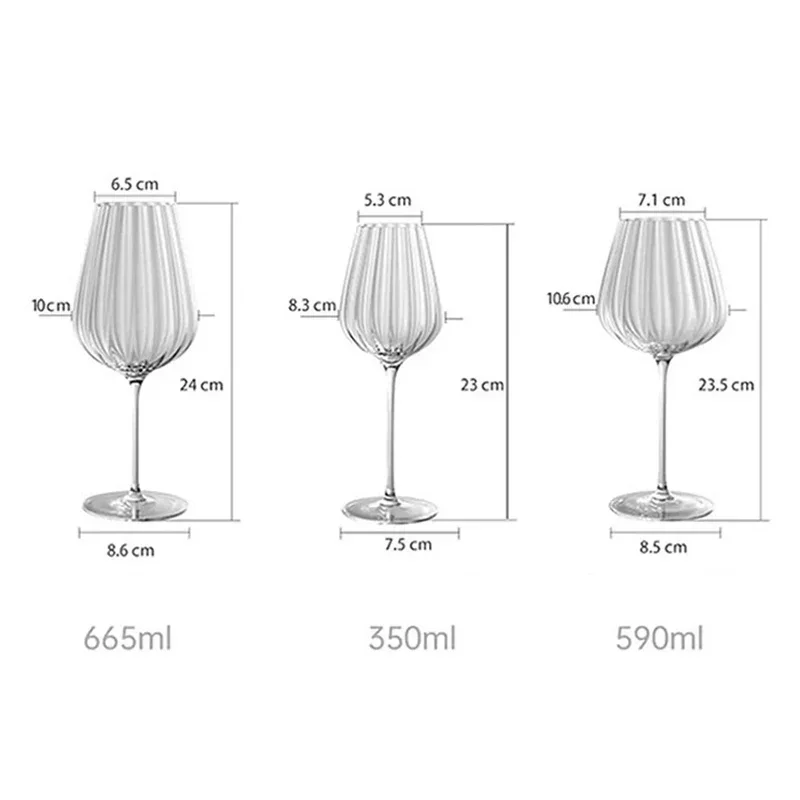 Modern Long Stem Glassware Gifts for Wine Tasting Hand-Blown Crystal Red and White Wine Glasses,Clear Ribbed Stemmed Glasses,