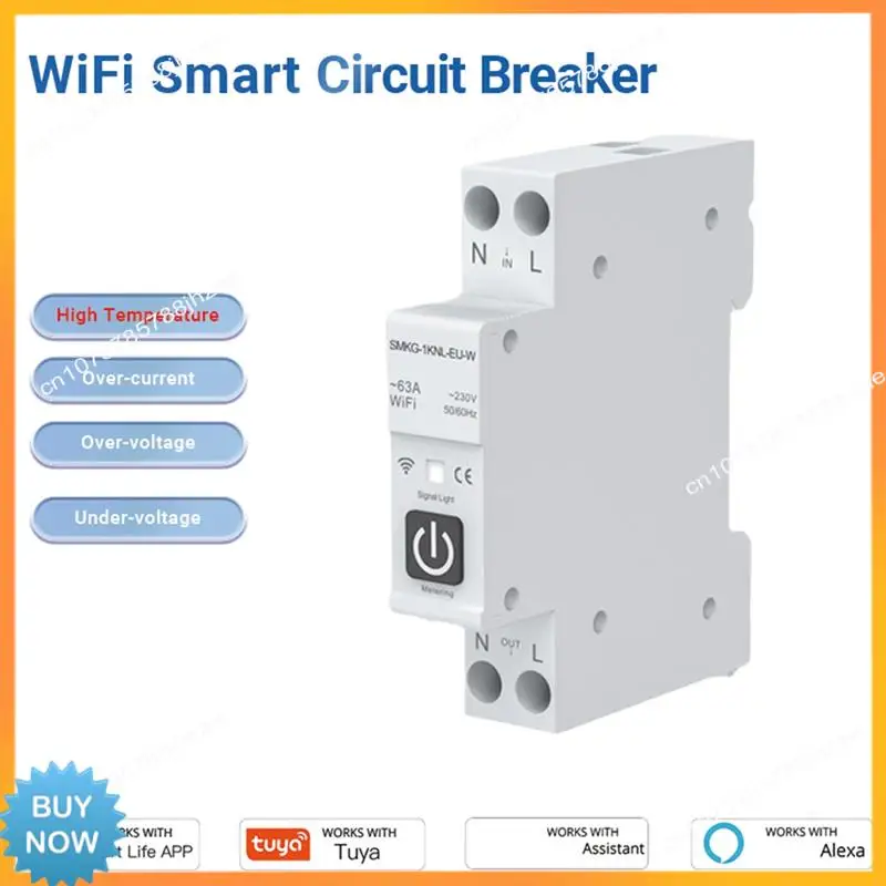 A10R Tuya WIFI Smart Circuit Breaker 1P+N 1A-63A Adjustable DIN Rail With Metering Work With Smart Life Alexa Home