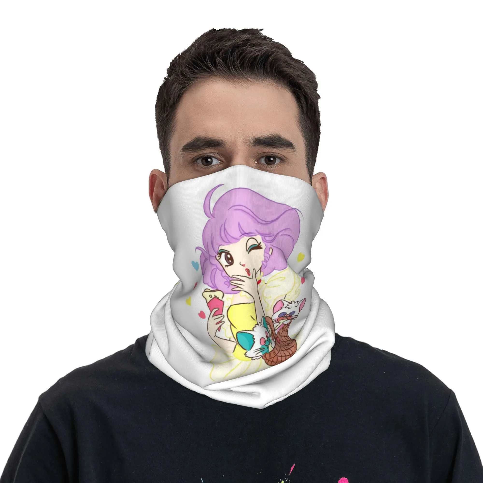 Shojo ídolo cremoso mami bandana pescoço gaiter impresso lenço facial multifuncional ciclismo cachecol equitação para homens mulheres adulto à prova de vento