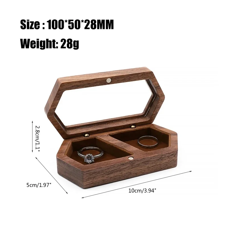 Mini Jewelry Box Engagement Ring Box Walnut Wood Travel Case Earring Holder for Proposal Wedding Ceremony