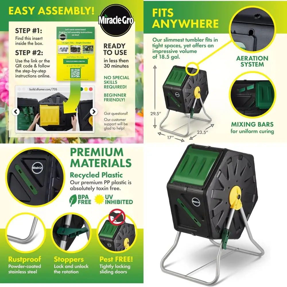 

Single Chamber Compost Tumbler - Outdoor Easy-Turn Composter Bin, 18.5 Gallon Capacity