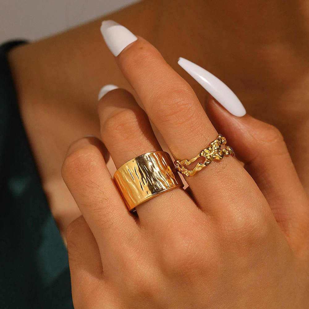 Edelstahl ringe Multi-strukturiertes Skelett graviertes Design trend ige passende verstellbare