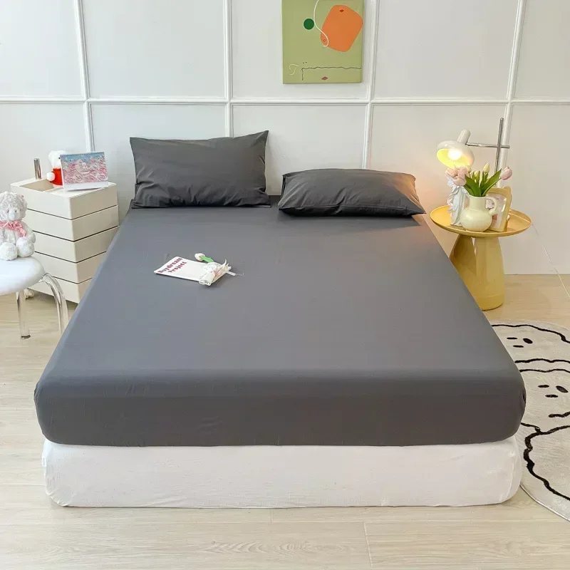 

Solid color washed raw cotton sheet, single piece full protection cover, sheet, cover, and mattress 1398