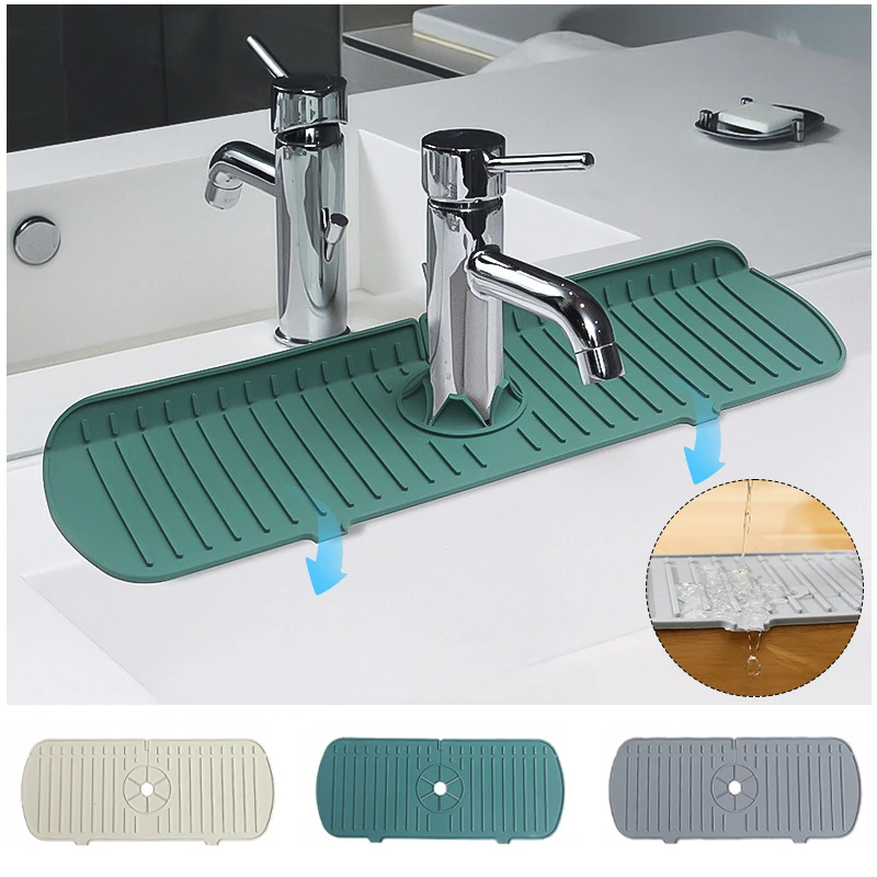 1Pcs Silicone Faucet Mat Water Ripples Kitchen Bathroom Drainage Pad Wash Basin Large Sink Splash Pad Countertop Protector