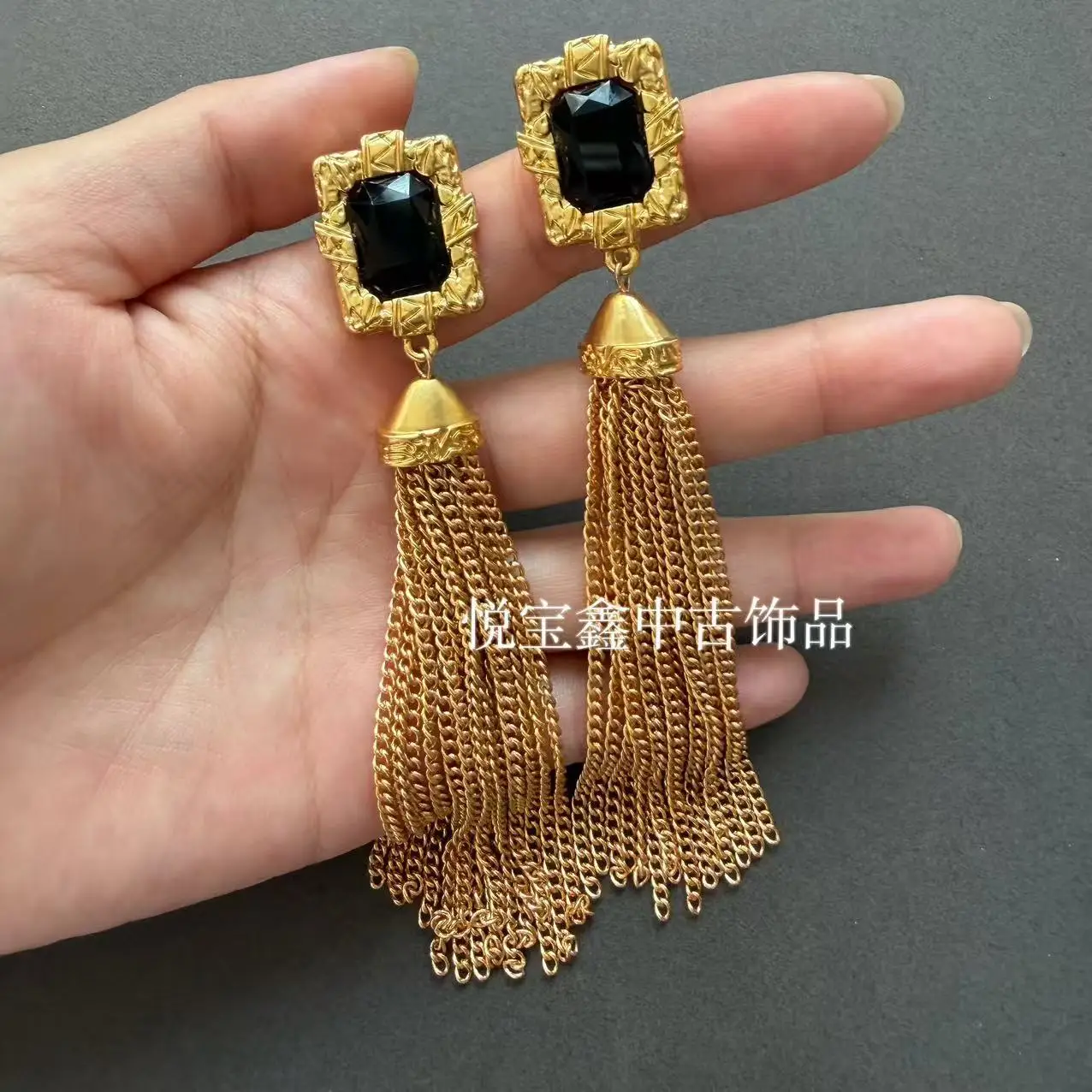 vintage long tassel metal chain ear stud sweeping shoulder black  white earrings 925 silver needle  accessories