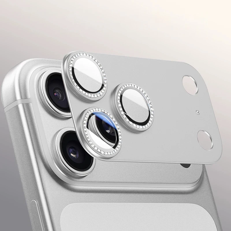 2CS Aomor Originalfarbener Glitzer-Diamant-Metall-Kamerafilm-Objektivschutz für iPhone 18 17 Pro Max 9H Hartglas-Abdeckung – Detail 3