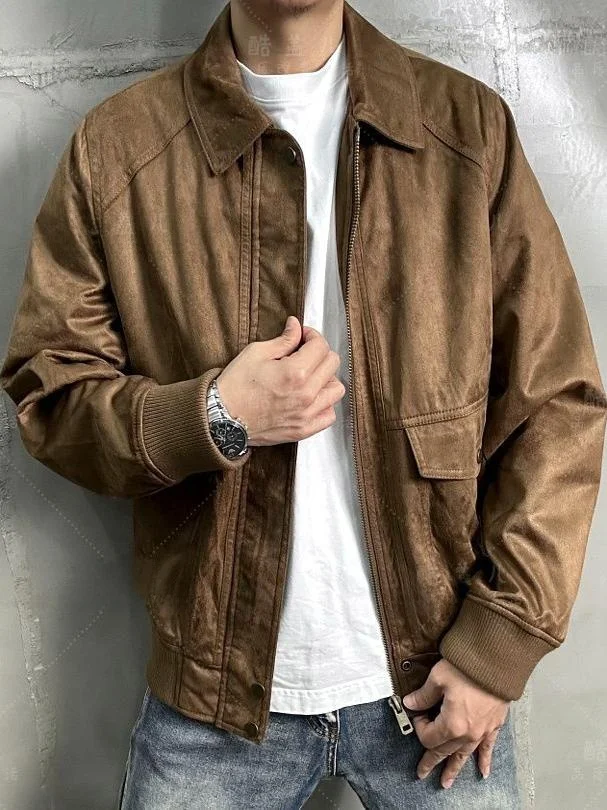 

Autumn Winter American Workwear Color Men's Jaet 2024 New Faion Versatile Men's Top Coat Trendy Long Sve Flip Co...