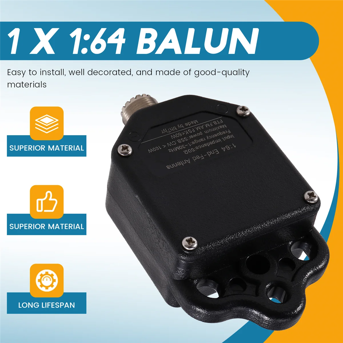 1:64 Balun 4-Band 8-Band هوائي التغذية النهائية باستخدام نطاق التردد 1-30 ميجا هرتز الطاقة 100 واط (PEP)