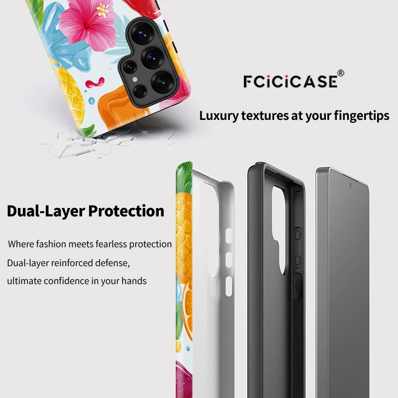 Fcicicase قضية الهاتف لسامسونج غالاكسي S25 S24 الترا S23 + S20 A56 A36 A26 A16 زهرة الفاكهة نمط الاكريليك طبقة مزدوجة غطاء #3