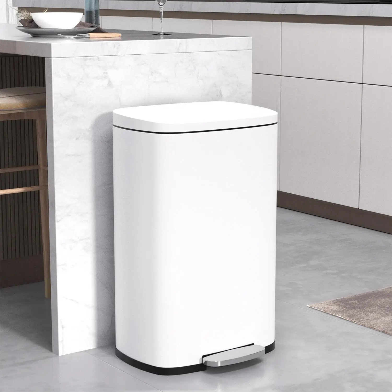 

50 Liter Kitchen Trash Can with Lid, Stainless Steel 13 Gallon Trash Can with Foot Pedal and Plastic Inner Bucket,, Customized