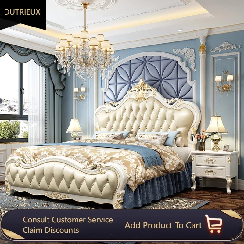 

Carved European Style Double Bed Modern French Style Princess Bedroom Queen Bed Luxury Comferter Cama Box Casal Furniture Home