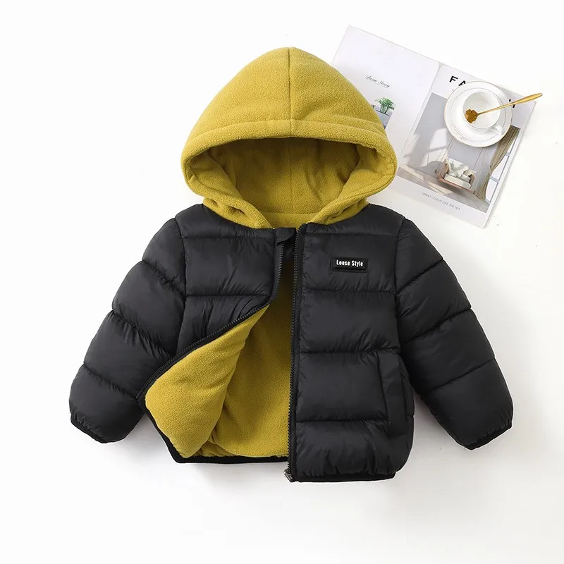 Herbst-Winter Dicke Warme Jungenjacke Beidseitig Tragbar Einfarbiger Fleece-Kapuzenmantel für 2-6-Jährige Kinder Geburtstagsgeschenk – Detail 3