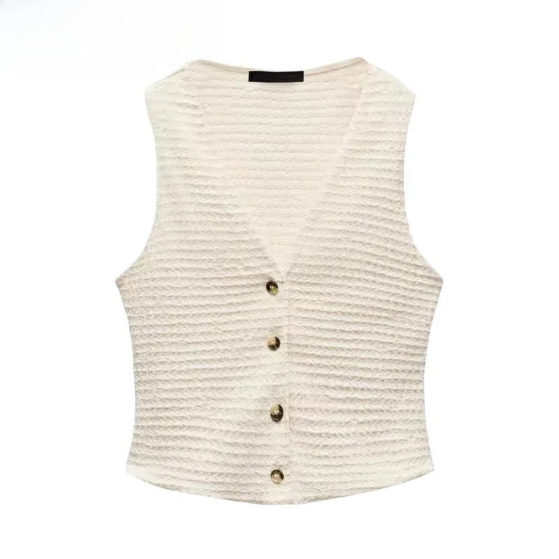 

Fall New Arrival Women's Textured Svel Open Cardigan Vest Casual Long Pants V-ne ort Length Single Button Pure Color