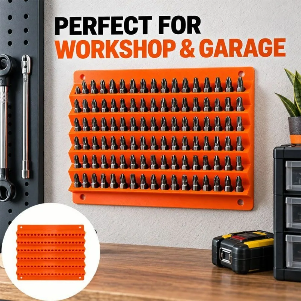 5 Rows Wall-Mounted Screwdriver Bit Rack 6.3mm Hexagonal Screw Head Drill Case for Household Garage Storage Perforated Board