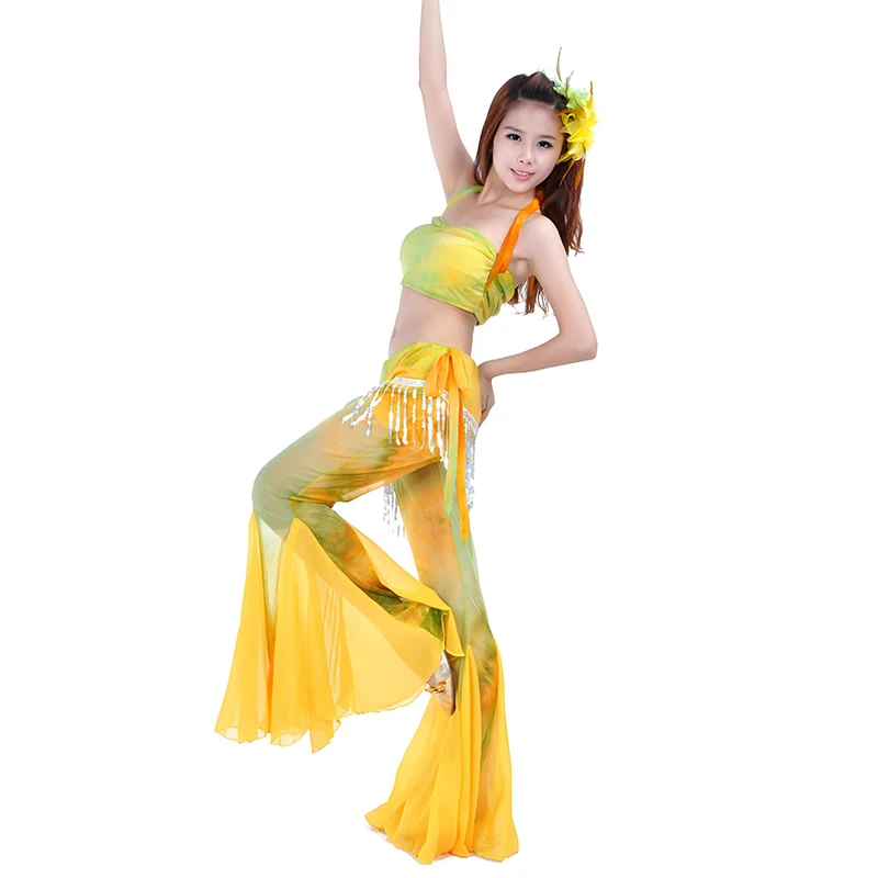 Belly Dance Clothing Tie-Dye Tassel Pants Set Sexy Practice Dream Set Dance Costume Accessories Performance Dance wear Suit