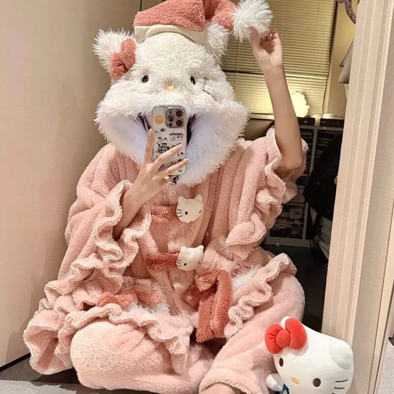 Sanrio-Conjunto de traje de Hello Kitty para mujer, conjuntos elegantes, trajes de Club para mujer, pantalones coordinados 2025, traje de pieza, nuevo sastrería a juego